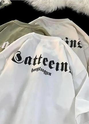 Жіноча стильна оверсайз футболка з принтом catteins