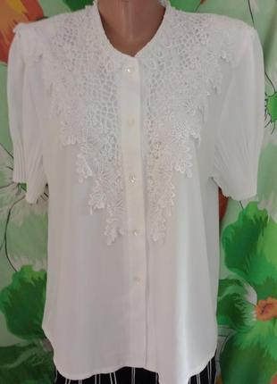 Молочна белая цвета блуза,блузка,блузочка в винтажном стиле рюшами кружево рукавчик плиссе1 фото