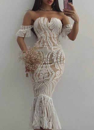 Богемна вечірня сукня плаття відкриті плечі в стилі ретро гетсбі 1920 prettylittlething