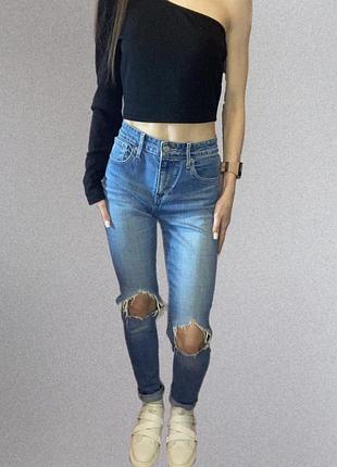 Блакитні рвані джинси скіні levi’s high rise skinny 721