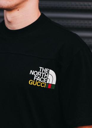 Чоловіча футболка бавовняна the north face x gucci 100% cotton / нортфейс гуччі чорний літній одяг2 фото