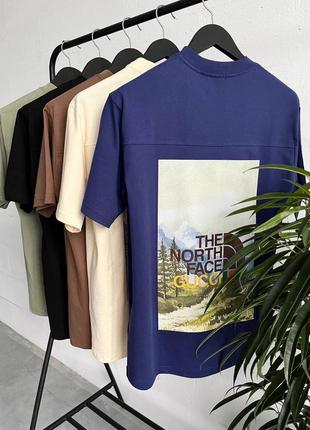 Мужская футболка хлопковая  the north face x gucci 100% cotton / нортфейс гуччи черная летняя одежда10 фото