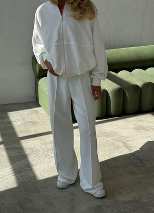 Преміальний молочний костюм двійка штани палаццо+кофта на змійці xs s m l 42 44 46 485 фото