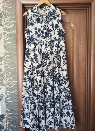 Летнее платье blu royal с цветочным принтом вышивка ришелье кроше прошва кружево 100% хлопок