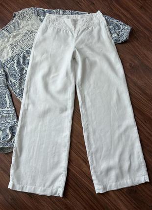 Белые широкие брюки палаццо лен h&m