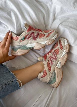 Женские кроссовки в стиле new balance 9060 Сенсел беленс / демисезонные / весенние, летние, осенние / замша / бежевые, розовые