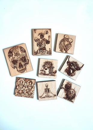 Магнит деревянный джокер joker череп черепа карта 👉 4х5см