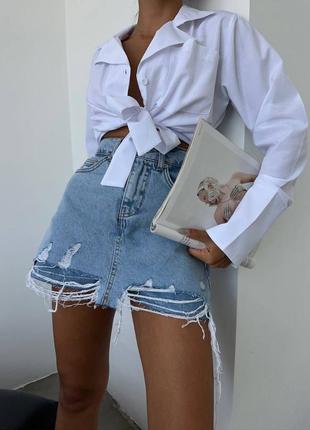 Нереально стильна джинсова спідниця-шортики 🤍3 фото