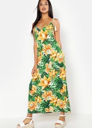Длинное лёгкое платье на бретельках. сарафан цветочный принт