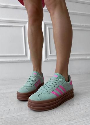 Жіночі замшеві кросівки adidas gazelle green pink кеди адідас газелі