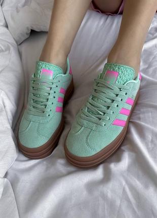Жіночі замшеві кросівки adidas gazelle green pink кеди адідас газелі7 фото