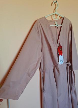 Італійська шикарна сукня міді на запах, сукня-халат пудра італія, платье хлопок 50-54 р.2 фото