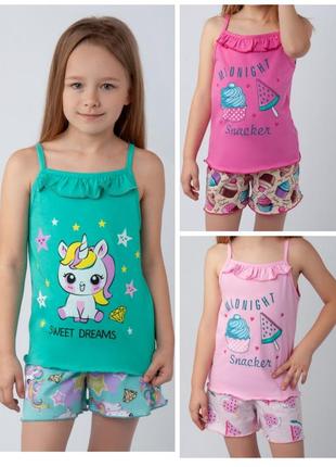 Летняя легкая пижама единорожка, яркая пижама майка и шорты, летняя логовая пижама майка и шорты для девочки