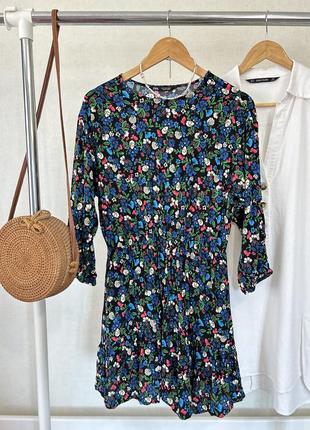 Черное вискозное платье zara цветочный принт 🌿🪻