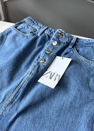 Синяя джинсовая юбка с разрезами zara z1975 голубая юбка миди зара 6164/1838 фото