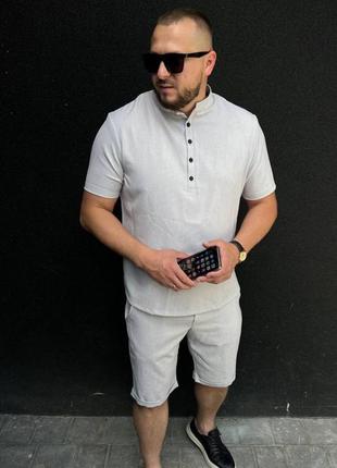 Літній комплект сорочка+шорти з льону