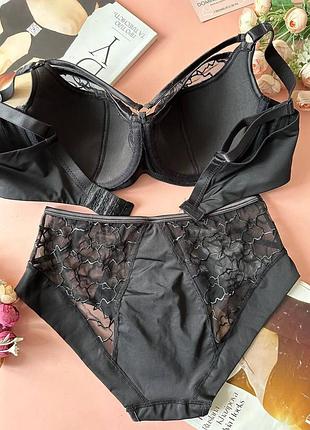 80/85/90d черный комплект женского нижнего белья с портупеей на чашку d