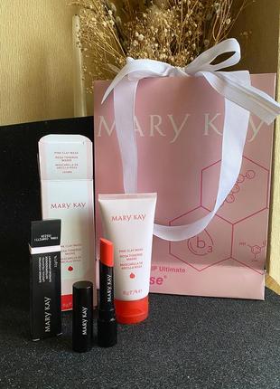 Набор мери кей глиняная розовая маска для лица pink clay mask и супер увлажняющая помада coral confetti mary kay 🇺🇸комплект