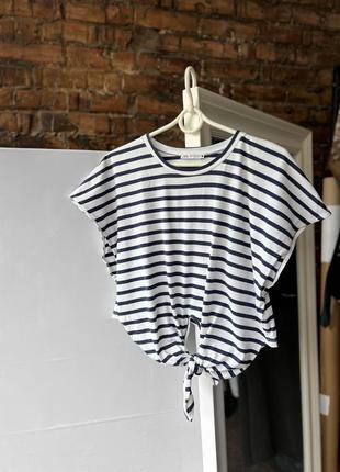 Zara women's navy white striped cropped t-shirt женская футболка, кроп-топ