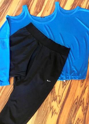 Супер-комплект: черные брюки "nike dri-fit" и синий блузон "calzedonia"
