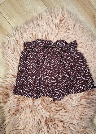 Шорты мини в принт горошек paperbag высокая посадка