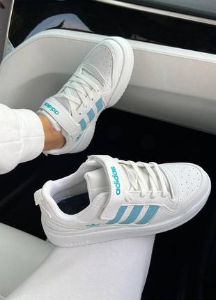 Жіночі шкіряні кросівки adidas forum low 84 white blue адідас форум знижка7 фото