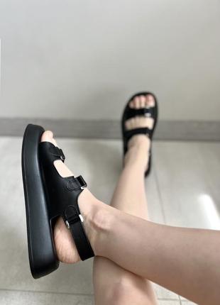 Последний размер!!кожаные босоножки на липучках черные