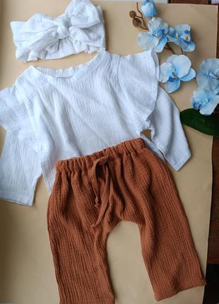 Муслиновый костюм для новорожденных комплект рубашка рюши штаны