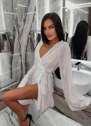 Біла сукня міні на запах з поясом сальса пліссе 42 44 46 xs s m l xl вечірнє міні плаття-халат