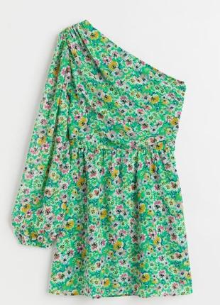 Брендовое платье на одно плечо h&m цветы этикетка