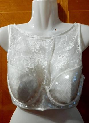 Роскошный бюстгалтер с кружевом и пайетками р.34 dd/e75 от victoria’s secret, косточки, поролон, нюанс