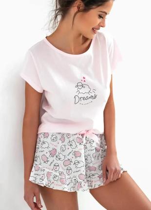 Жіноча піжама бавовняна піжама "lamb" комплект футболка і шорти з принтом