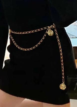 Розкішний пояс ланцюжок у стилі коко шанель, coco chanel, ремінь, камелія, квітка, квіти