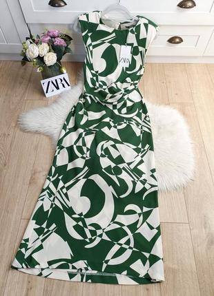 Сукня з принтом і плечиками від zara, розмір xs
