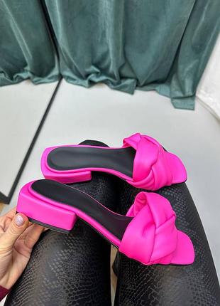 Розовые фуксия малиновые кожаные шлепанцы сабо на низком каблуке цвет на выбор