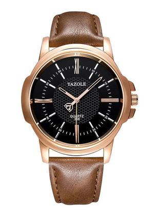 Годинник чоловічий наручний yazole 358 чорний з коричневим ремінцем