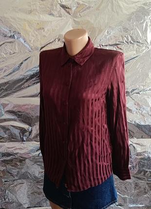 Бордовая модная блузка рубашка в полоску 8/s