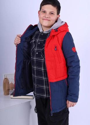 Куртка детская подростковая black & red  осень еврозима сине-красная1 фото