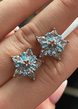 Серьги 925 пробы с швейцарским и голубым топазом