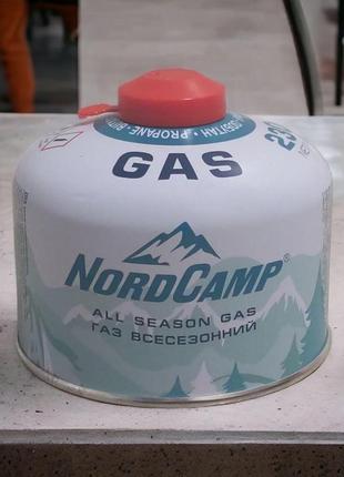 Газовий балон різьбовий 230 грам nord camp, балон газовий туристичний різьбовий, газовий картридж