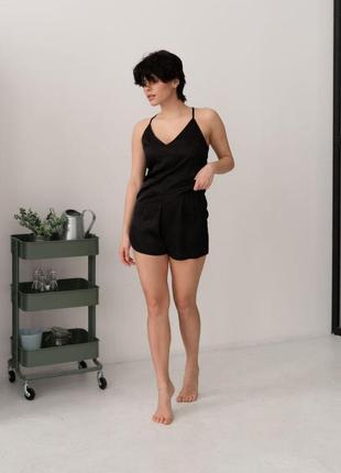 Женская шелковая пижама двойка tango майка и шорты в черном цвете размер s s21pbс