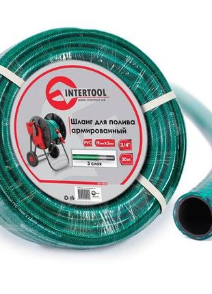 Шланг садовий, тришаровий, зелений, 3/4", 30 м, армований, pvc intertool ge-4045