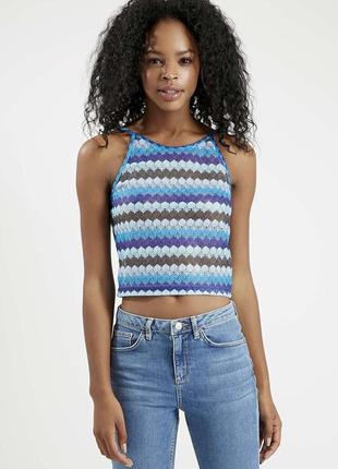 Ажурний в'язаний топ topshop blue crochet square neck top — m