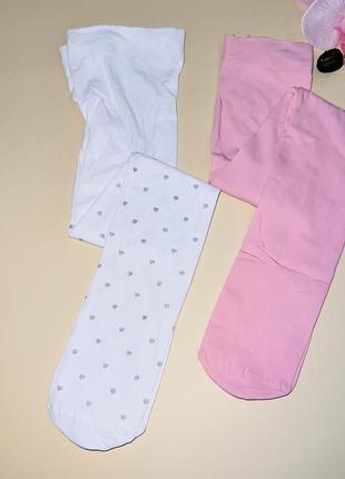 Колготи капронові рожевого/ білого кольору з срібними сердечками для дівчинки 40 den // р: 104/1108 фото