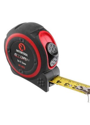 Рулетка з металевим полотном 3м * 16мм, нейлонове покриття полотна storm intertool mt-0833