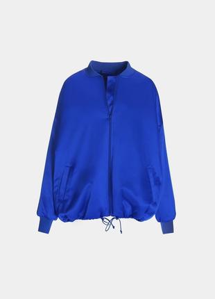 Бомбер куртка атласный синего электрик цвета