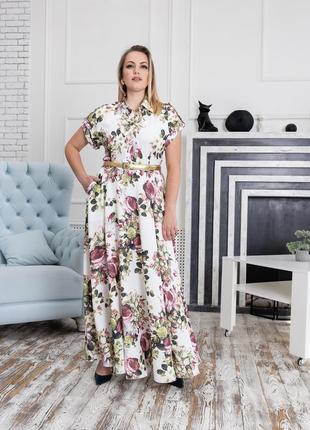 Платье muar алена  50 белое букет 0143