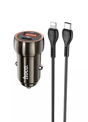 Адаптер автомобильный hoco type-c для lightning cable blue whale car charger set z46a |1usb/type-c, pd/qc,