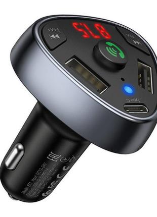 Fm модулятор автомобильный hoco с bluetooth fm road treasure e51 2usb/1type-c 18w/3a qc/pd