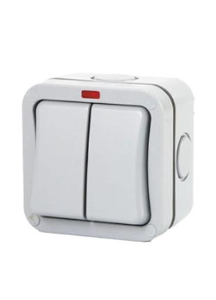 Вимикач подвійний зовнішнього монтажу, водонепроникний, ip66, ac: 110-250v, 10a, white